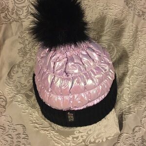 Justice Pink and Black Kids Pom-Pom Beanie